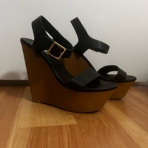 Black and tan Steve Madden wedges